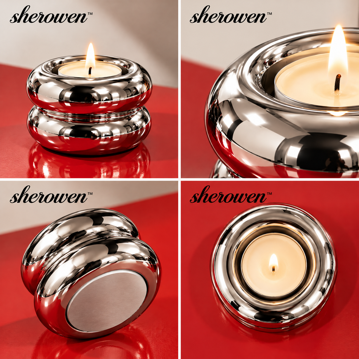 𝒔𝒉𝒆𝒓𝒐𝒘𝒆𝒏™ Polished Metal Tealight Holder Set