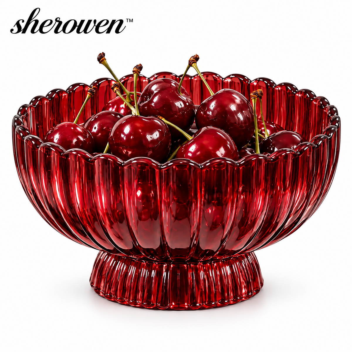 𝒔𝒉𝒆𝒓𝒐𝒘𝒆𝒏™ Ribbed Glass Decorative Bowl