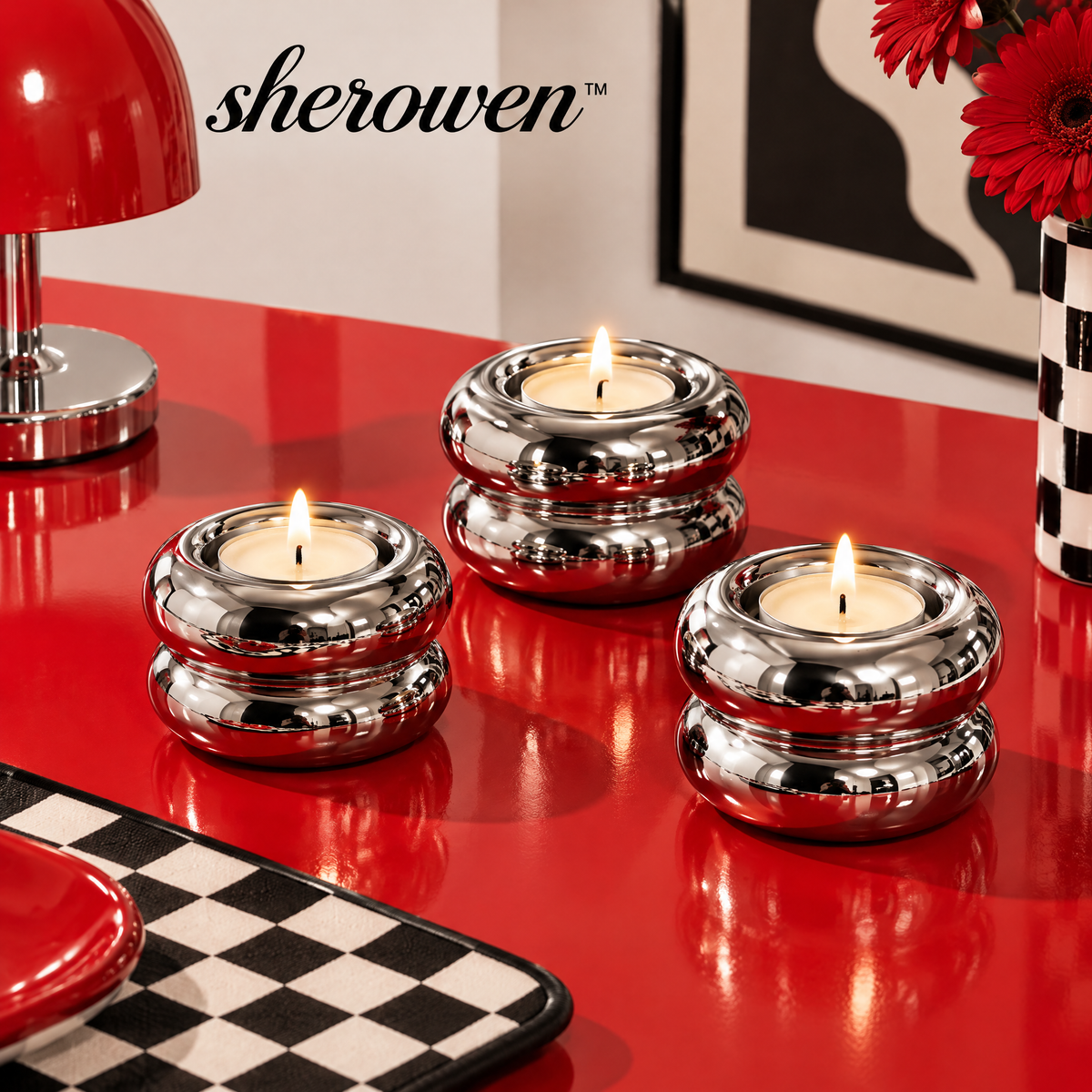 𝒔𝒉𝒆𝒓𝒐𝒘𝒆𝒏™ Polished Metal Tealight Holder Set