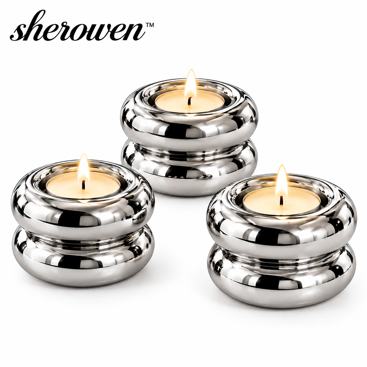 𝒔𝒉𝒆𝒓𝒐𝒘𝒆𝒏™ Polished Metal Tealight Holder Set